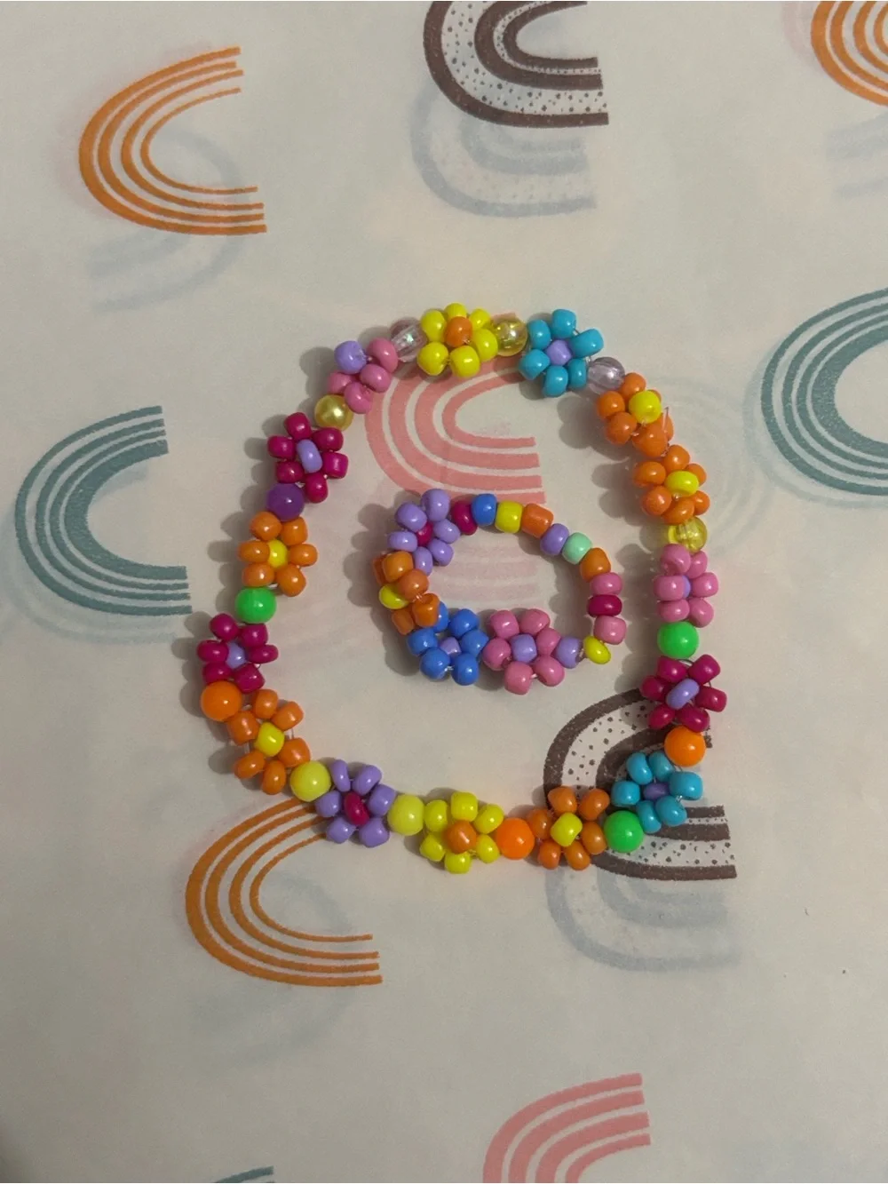 Kids Colorful Flower Bead Bracelet and Ring Set - Multicolor